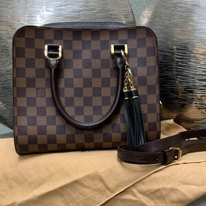 Louis Vuitton Brown Checkered Satchel with Black Tassel